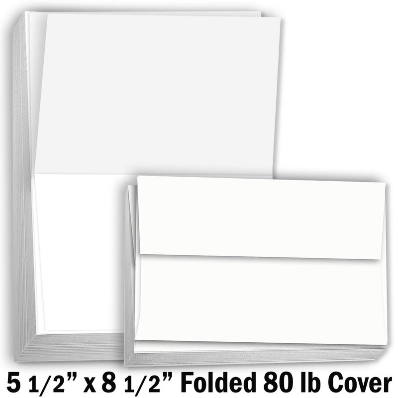 Hamilco Blank Cards and Envelopes White Cardstock Paper 5.5" x 8.5" folded 100 Pack (Bright) - Image 2